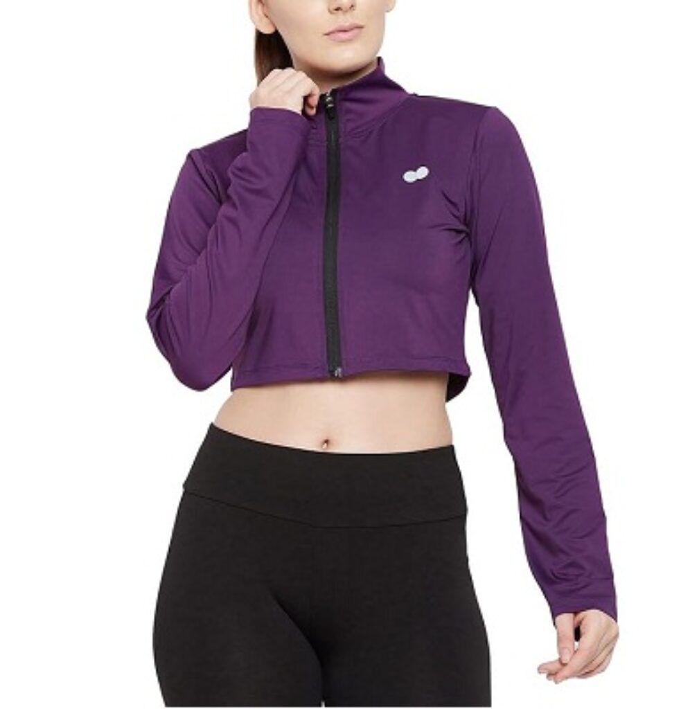 Clovia Women's Snug Fit Active Crop Jacket