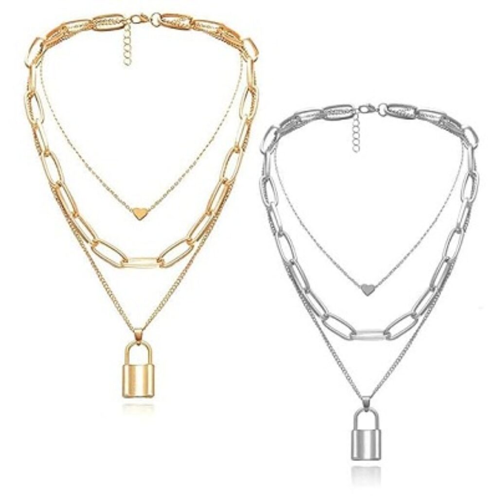 Shining Diva Fashion Combo of 2 Latest Stylish Multilayer Non Precious Base Metal Chain Pendant Necklace for Women (Gold Silver)