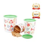 oliveware Pasha Range Stackable Plastic Containers, BPA Free, For Rice, Dal, Atta & Flour, Set of 3 (2200ml, 1350ml & 850ml) - Green