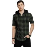 EYEBOGLER Mens Hooded Neck Checkered Half Sleeve Regular Fir T-Shirt