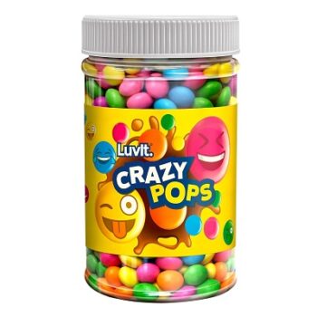 LuvIt Crazy Pops | Button Shaped Treats | Loved by Kids | Coloured Chocolaty Pops | Pack of 1-350g Jar
