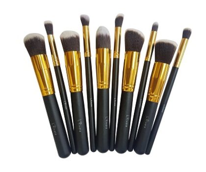 L'Rivara 10 Piece Makeup Brush Set Model LR-105 (Black + Gold)