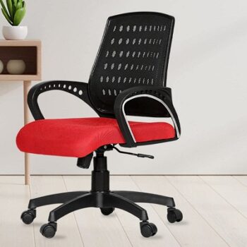 Da URBAN® Boom 03 Mid-Back Revolving Mesh Ergonomic Chair for Home & Office with Tilt Lock Mechanism, Armrest & High Comfort Seating (Red)