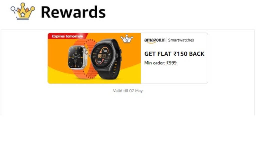 Smartwatch Get ₹150 Cashback On Min. ₹999 Order