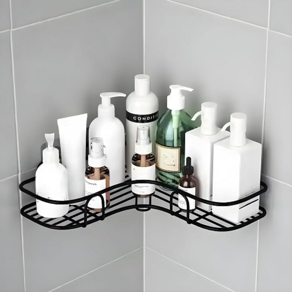 JIALTO Bathroom Organiser Without Drill Bathroom Corner Shelf Adhesive Stand