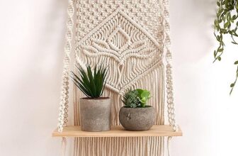 Decazone Macrame Indoor Wall Hanging Shelf Chic Decor Wood Floating Boho Shelves with Wooden Dowel Hand Woven