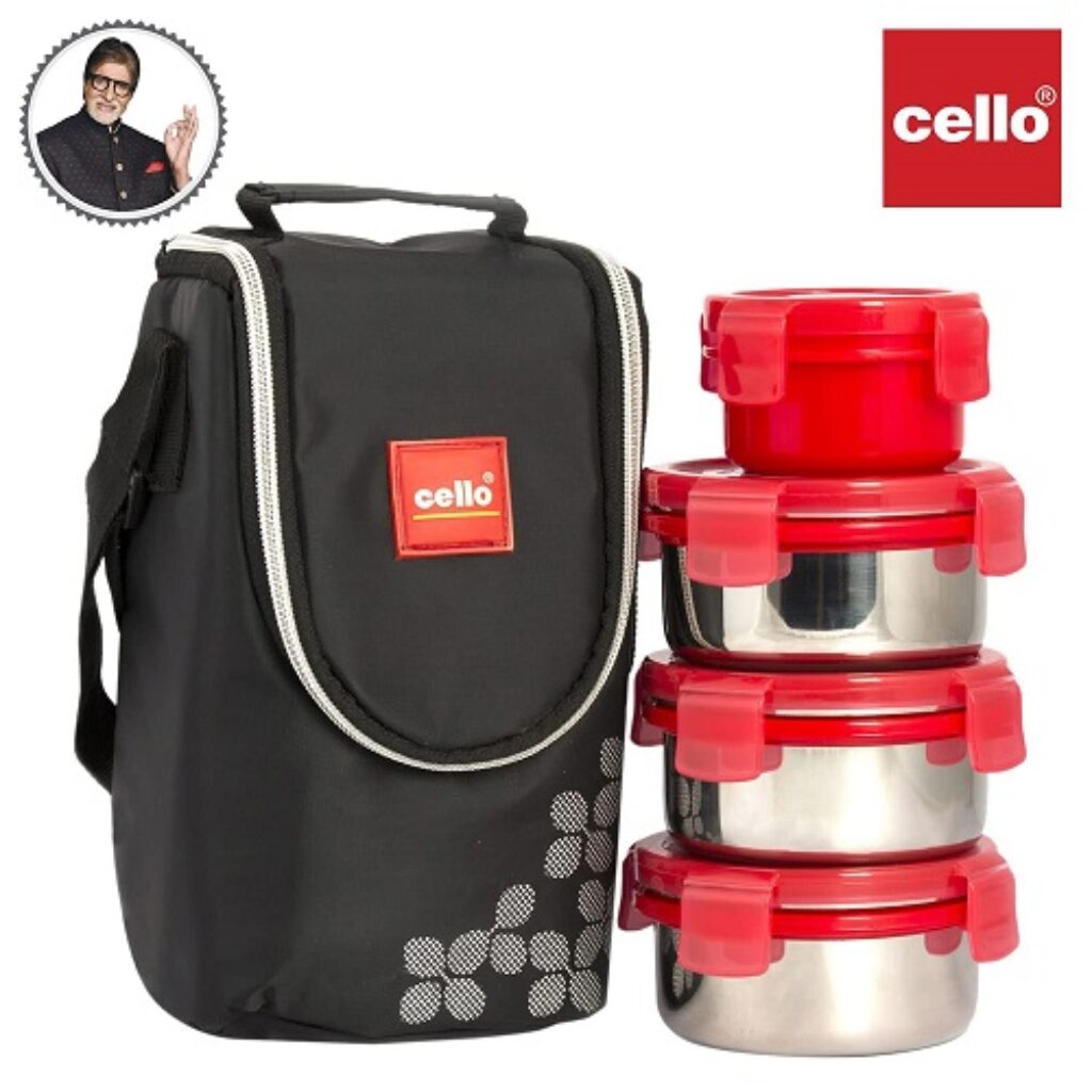 CELLO MF Click Lunch Box Set with Bag, 4 Containers, 300ml, Red