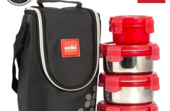 CELLO MF Click Lunch Box Set with Bag, 4 Containers, 300ml, Red